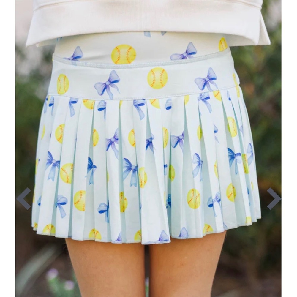 Shop The Mint Girls Softball Bows Pleated Athletic Skort Blue‎ Size 7/8